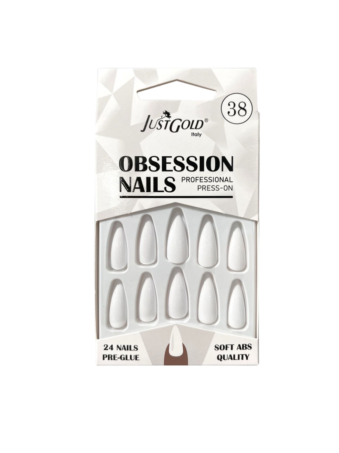 

JUSTGOLD Set Of 24 Professional Obsession Press On Pre Glued Nails - White 38