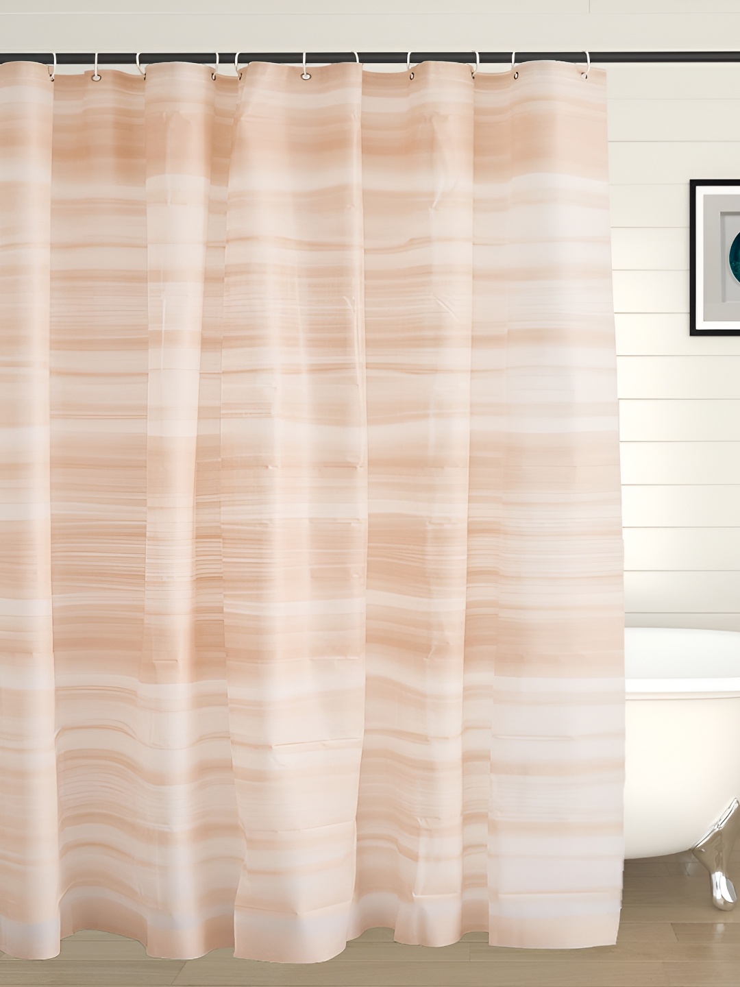 

Home Centre Beige & White Printed Water Repellent Shower Curtains