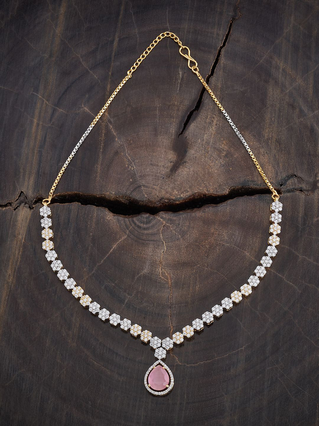 

Kushal's Fashion Jewellery Rhodium-Plated Cubic Zirconia Stone Studded Necklace, Silver