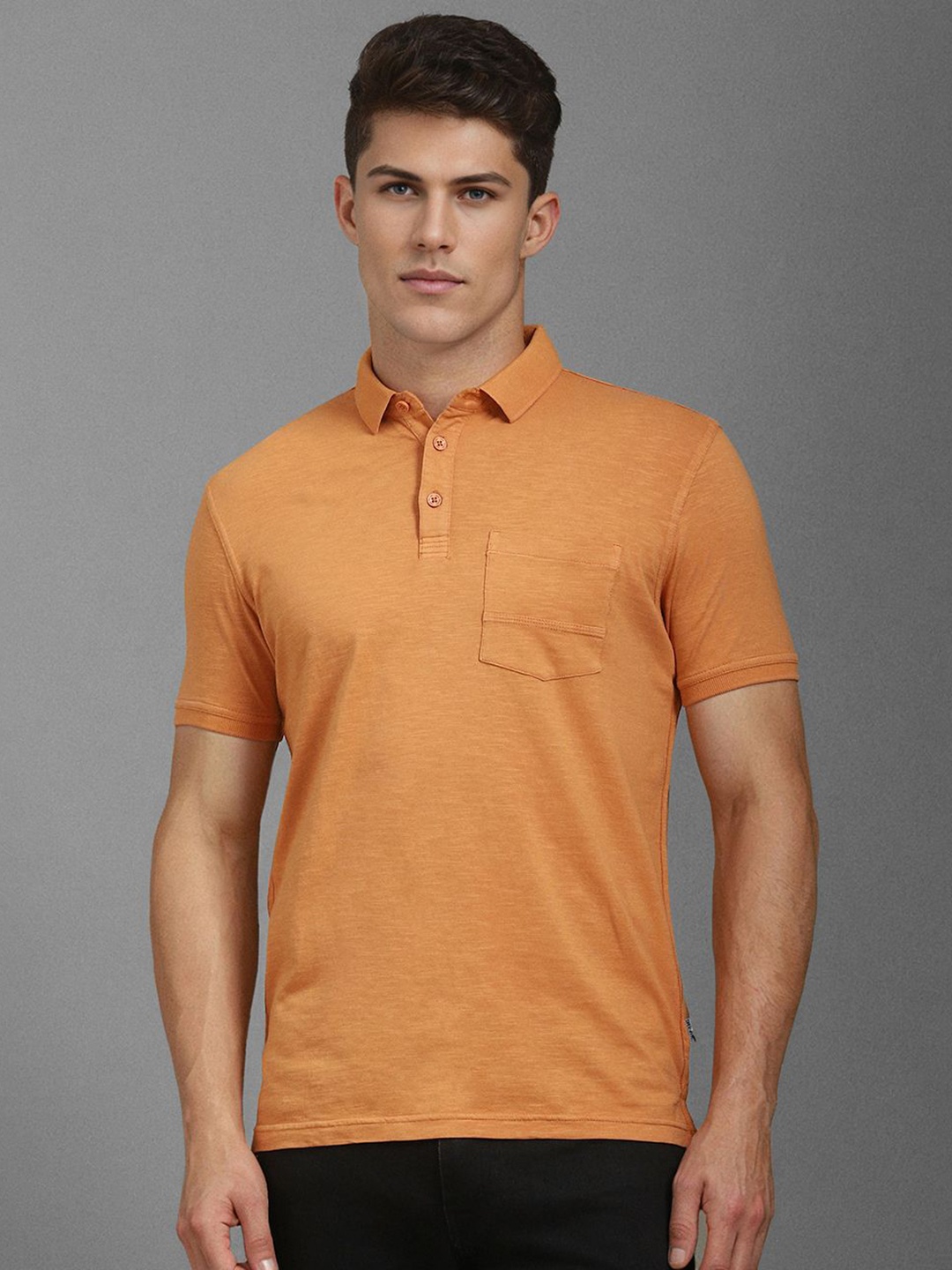 

Louis Philippe Jeans Men Polo Collar Pockets Slim Fit T-shirt, Orange