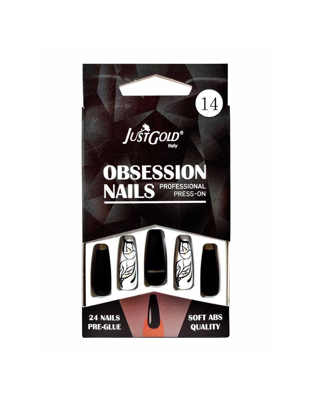 

JUSTGOLD Set Of 24 Professional Obsession Press On Pre Glued Nails - Shade 14, Black