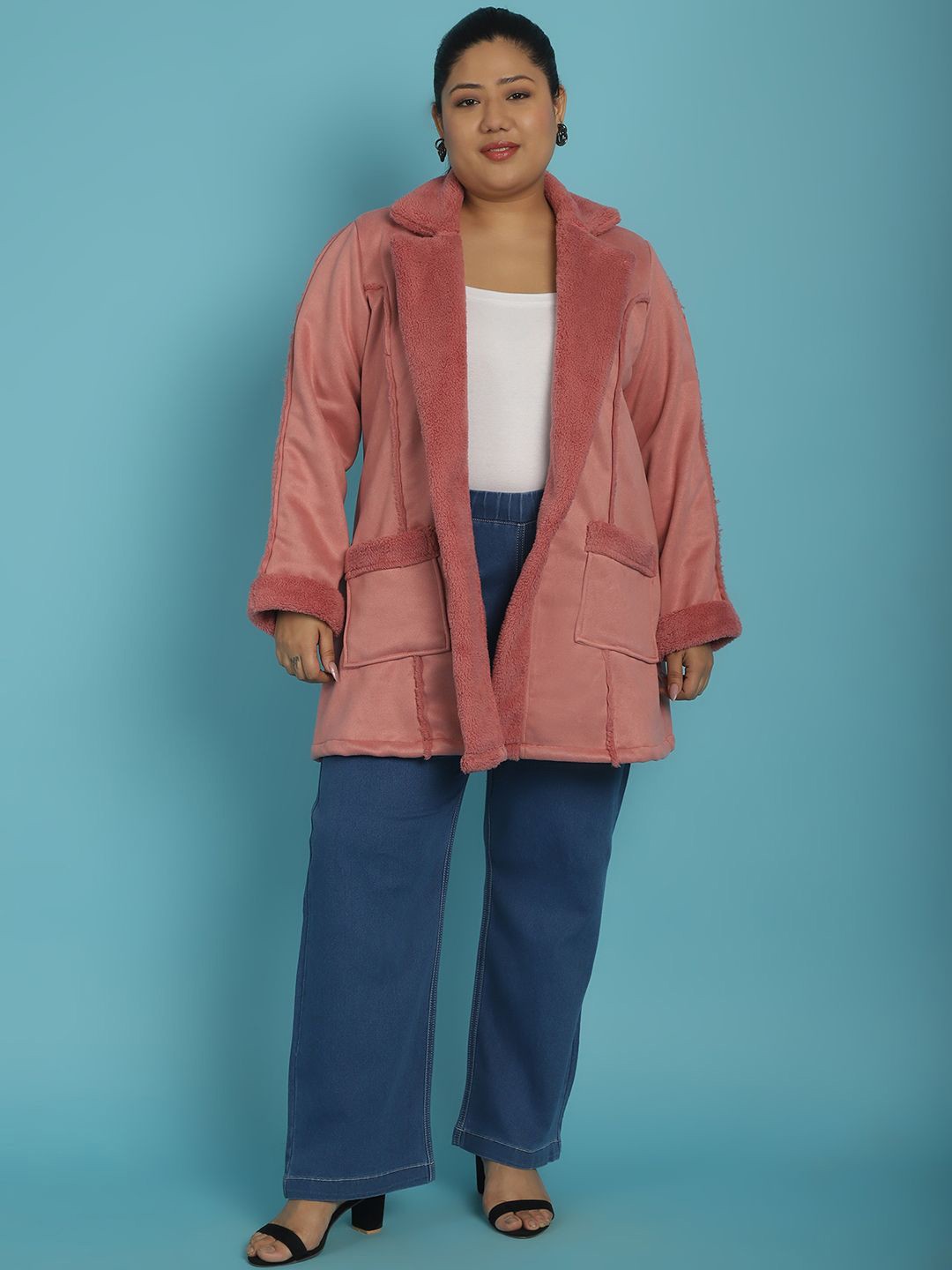 

theRebelinme Women Longline Open Front Jacket, Pink