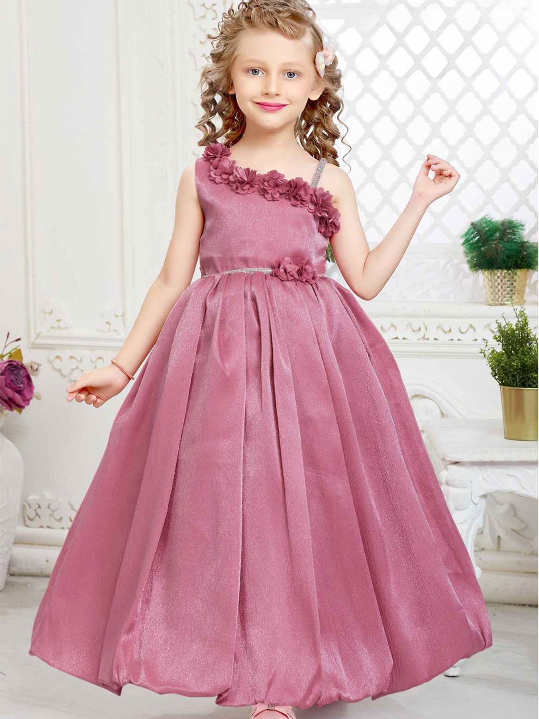 

Lagorii Girls Asymmetric Neck Fit & Flare Maxi Dress, Pink