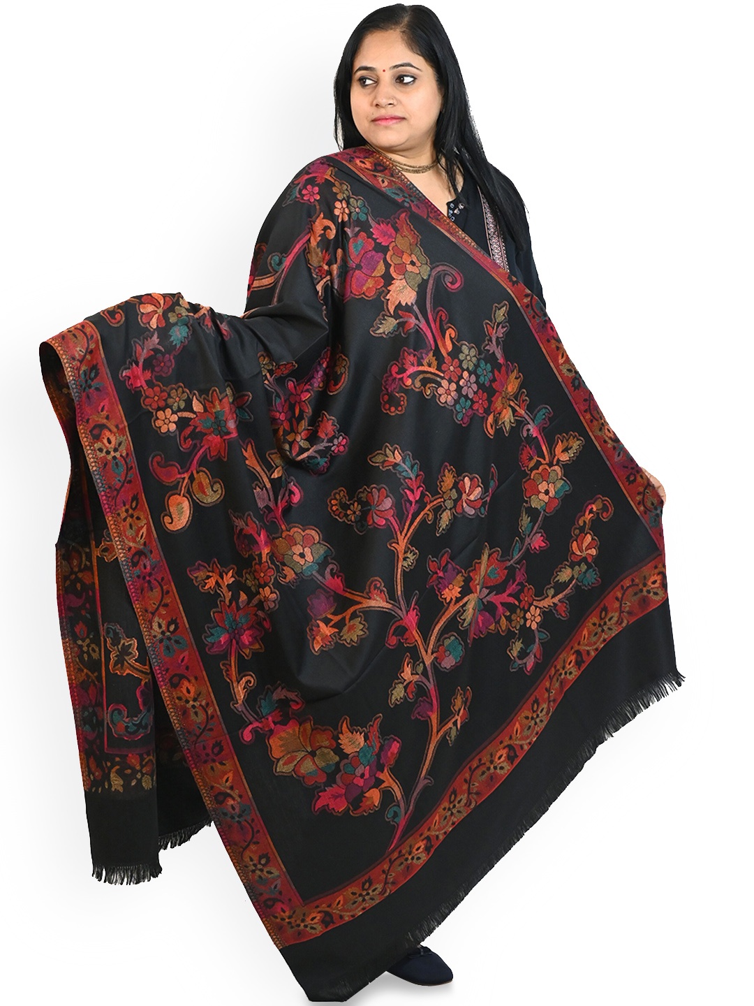 

Vrinde Women Floral Printed Shawl, Black