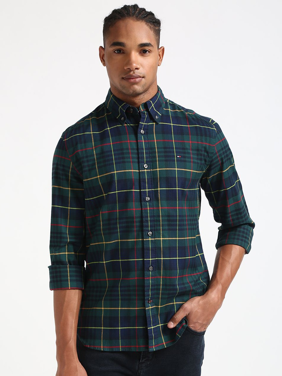 

Tommy Hilfiger Men Tartan Checks Opaque Checked Casual Shirt, Green