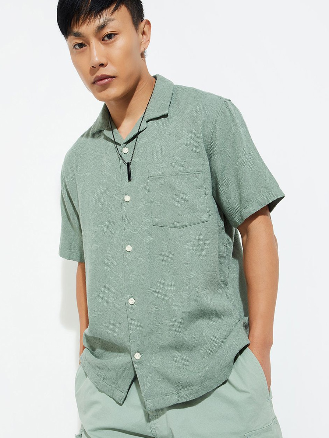 

Max Urb_N Men Regular Fit Jacquard Resort Shirt, Green