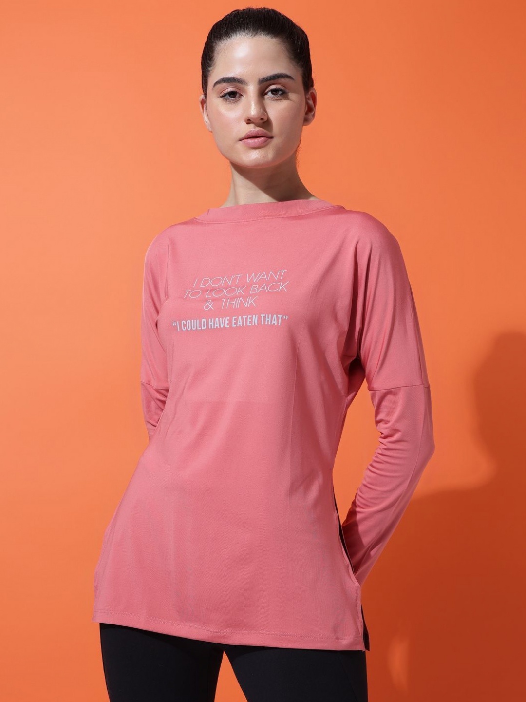 

MKH Women Typography Extended Sleeves Pockets T-shirt, Pink