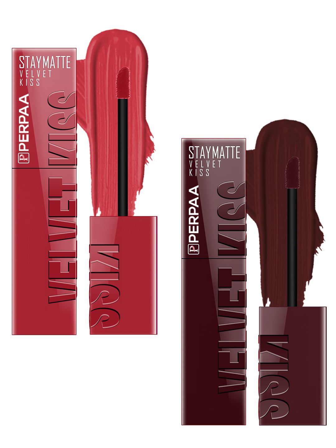 

PERPAA Set Of 2 Velvet Kiss Liquid Lipstick - 3.5 ml Each - Matte Red - 01 - Maroon- 02, Brown