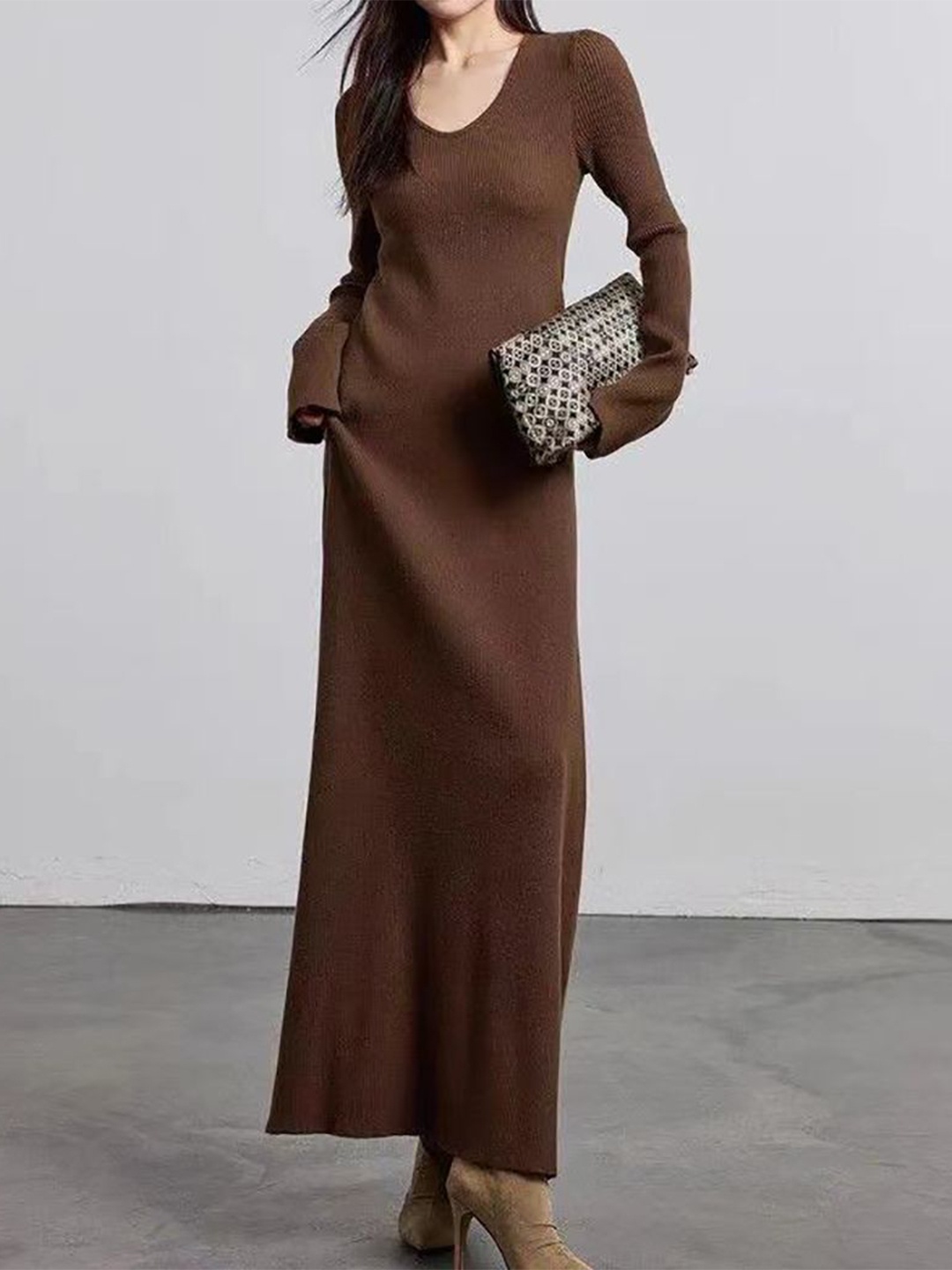 

StyleCast x Revolte Women V-Neck Maxi Dress, Brown