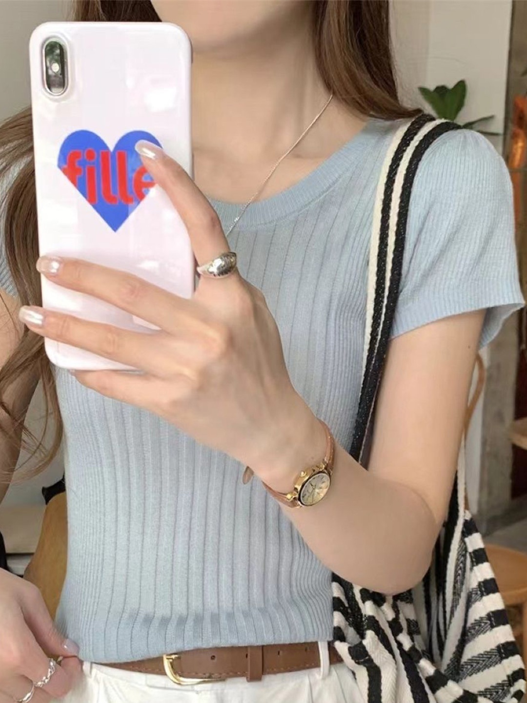 

KPOP Women Round Neck Regular Top, Silver