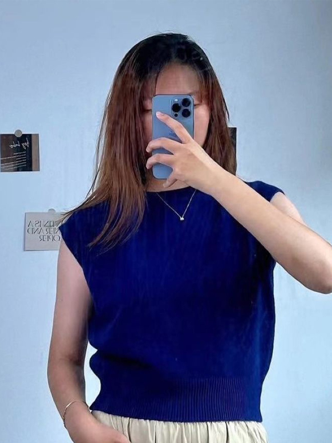 

KPOP Women Round Neck Short Sleeves Top, Navy blue