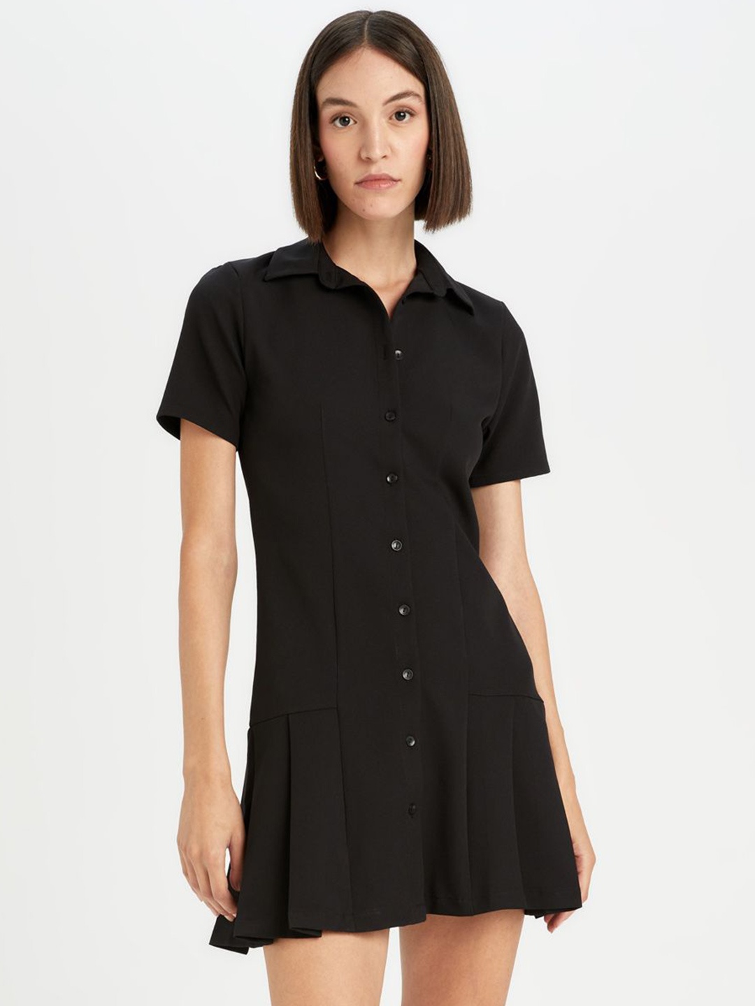 

DeFacto Women Shirt Collar Mini Dress, Black