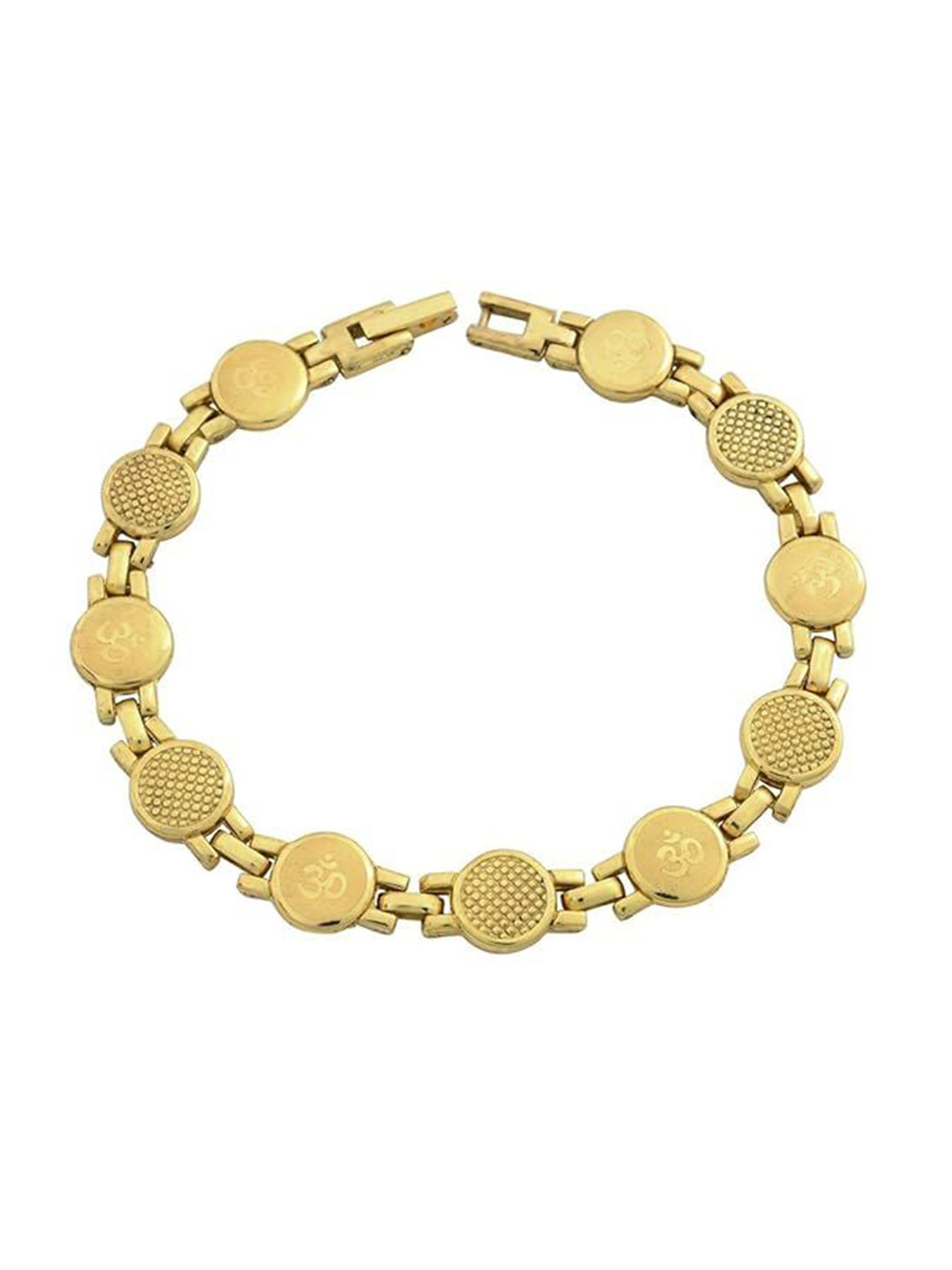

MEMOIR Unisex Gold-Plated Om Engraved Coin Shape Link Bracelet