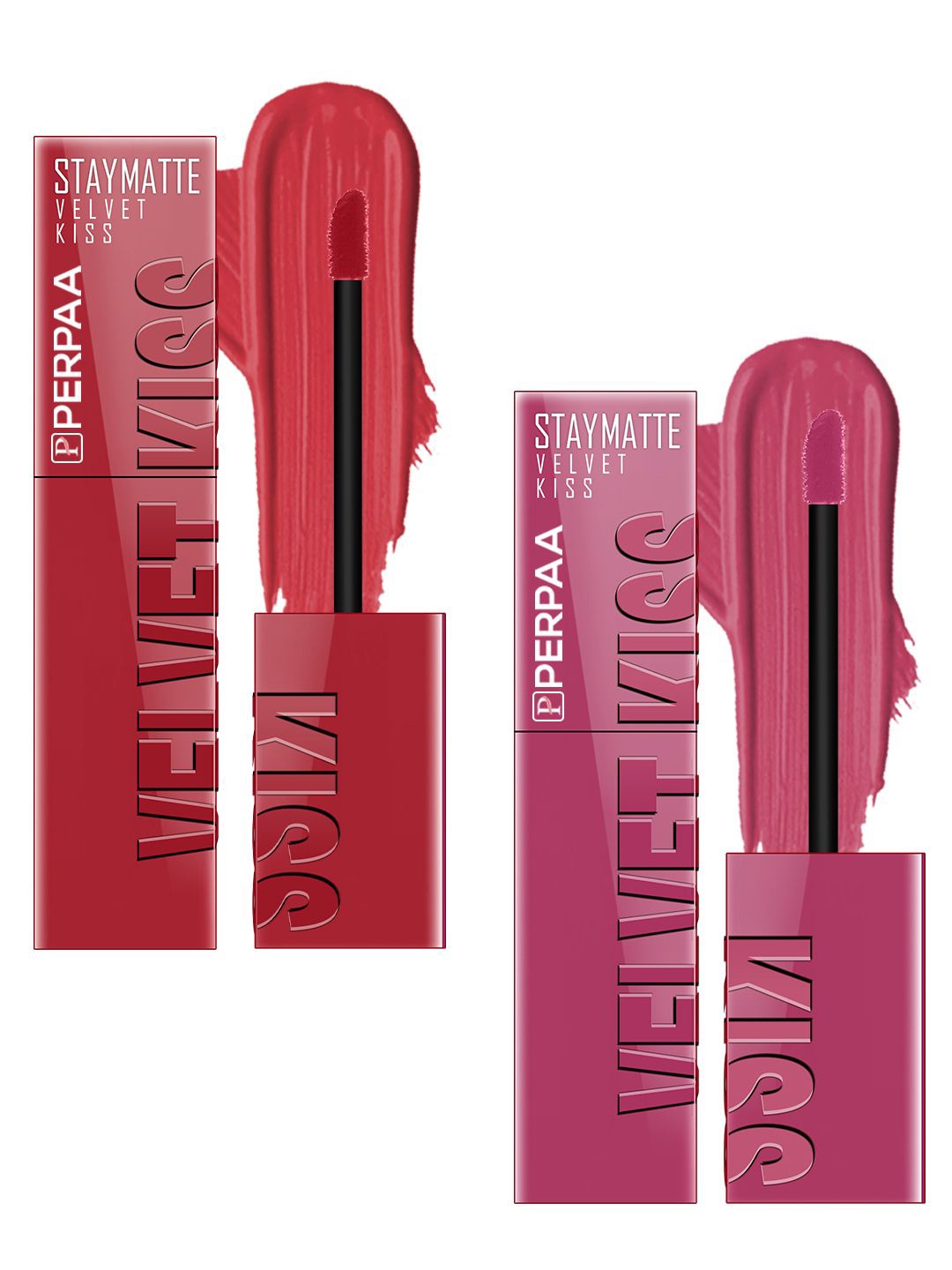 

PERPAA Set Of 2 Velvet Kiss Matte Liquid Lipsticks- 3.5 ml Each- Matte Red - Nude Pink