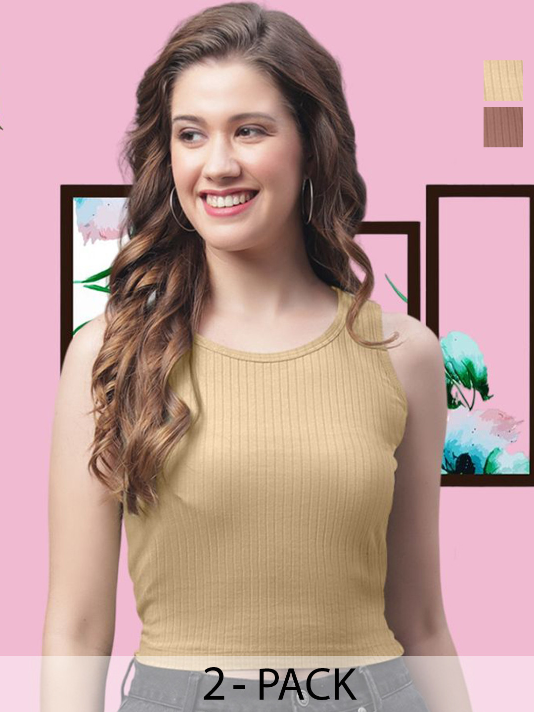 

FBAR Pack of 2 Cotton Crop Top, Beige