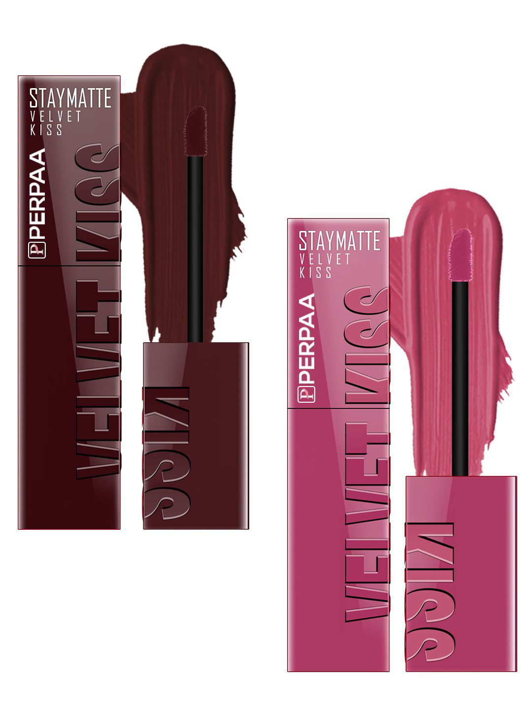 

PERPAA Set Of 2 Velvet Kiss Matte Liquid Lipsticks- 3.5 ml Each- Maroon - Nude Pink
