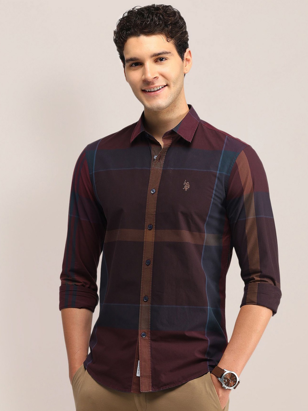 

U.S. Polo Assn. Men Slim Fit Opaque Checked Casual Shirt, Red