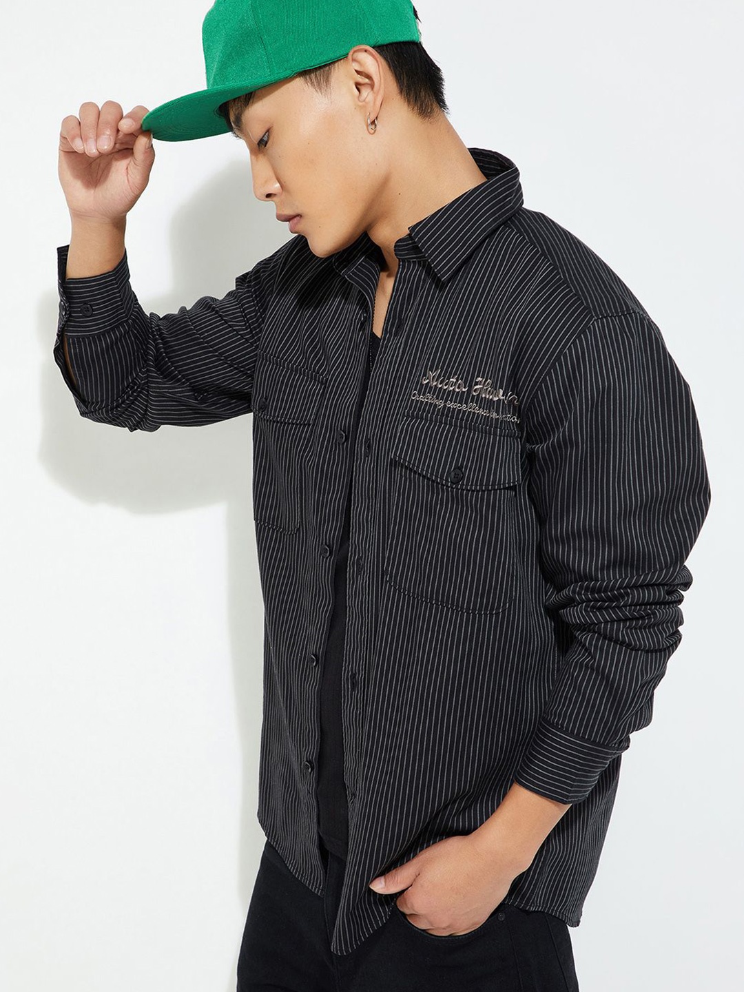 

Max Urb_N Men Relaxed Fit Striped Casual Shirt, Black