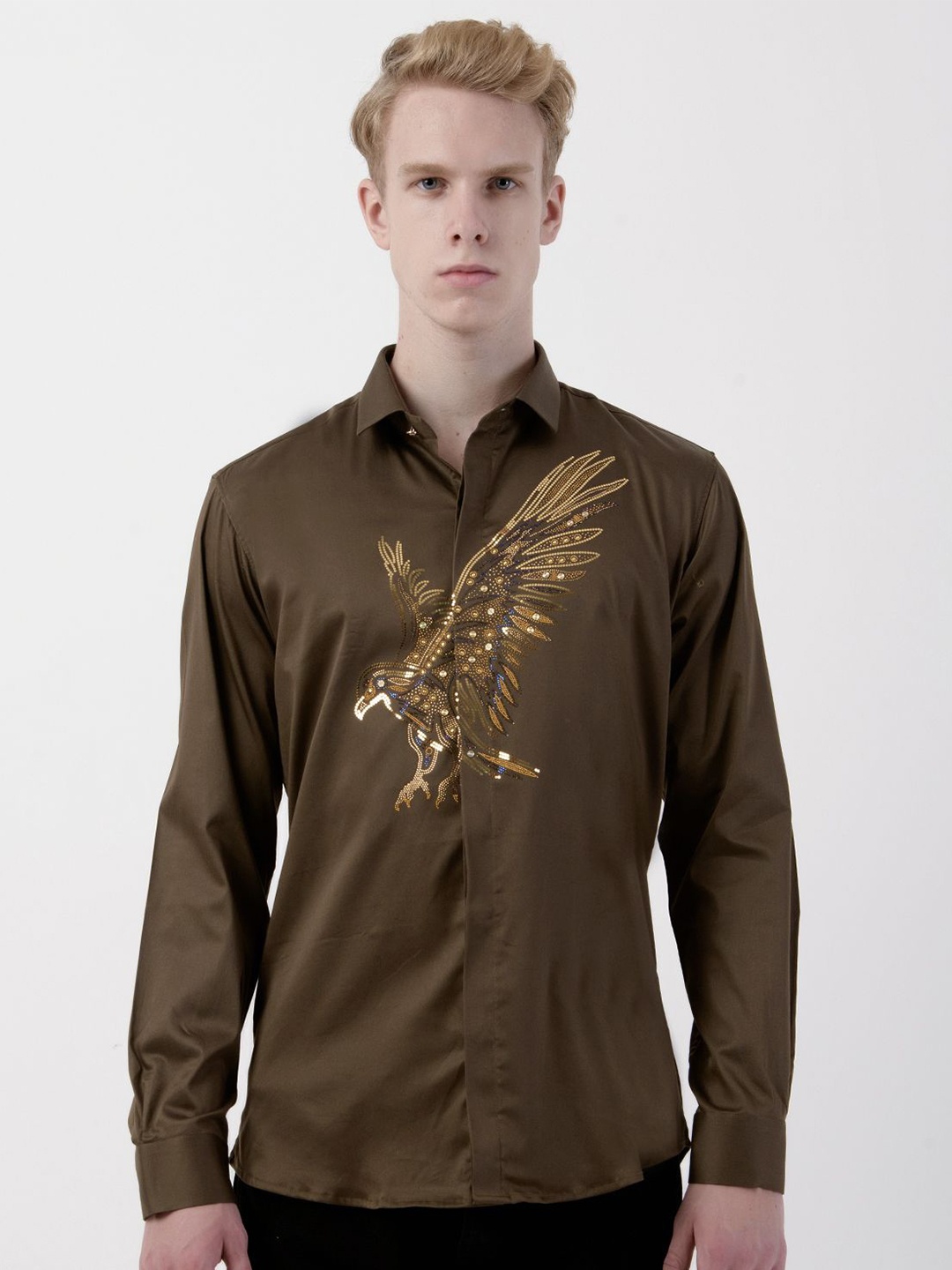 

Albion By CnM Men Spread Collar Graphic Printed Cotton Casual Shirt, Brown