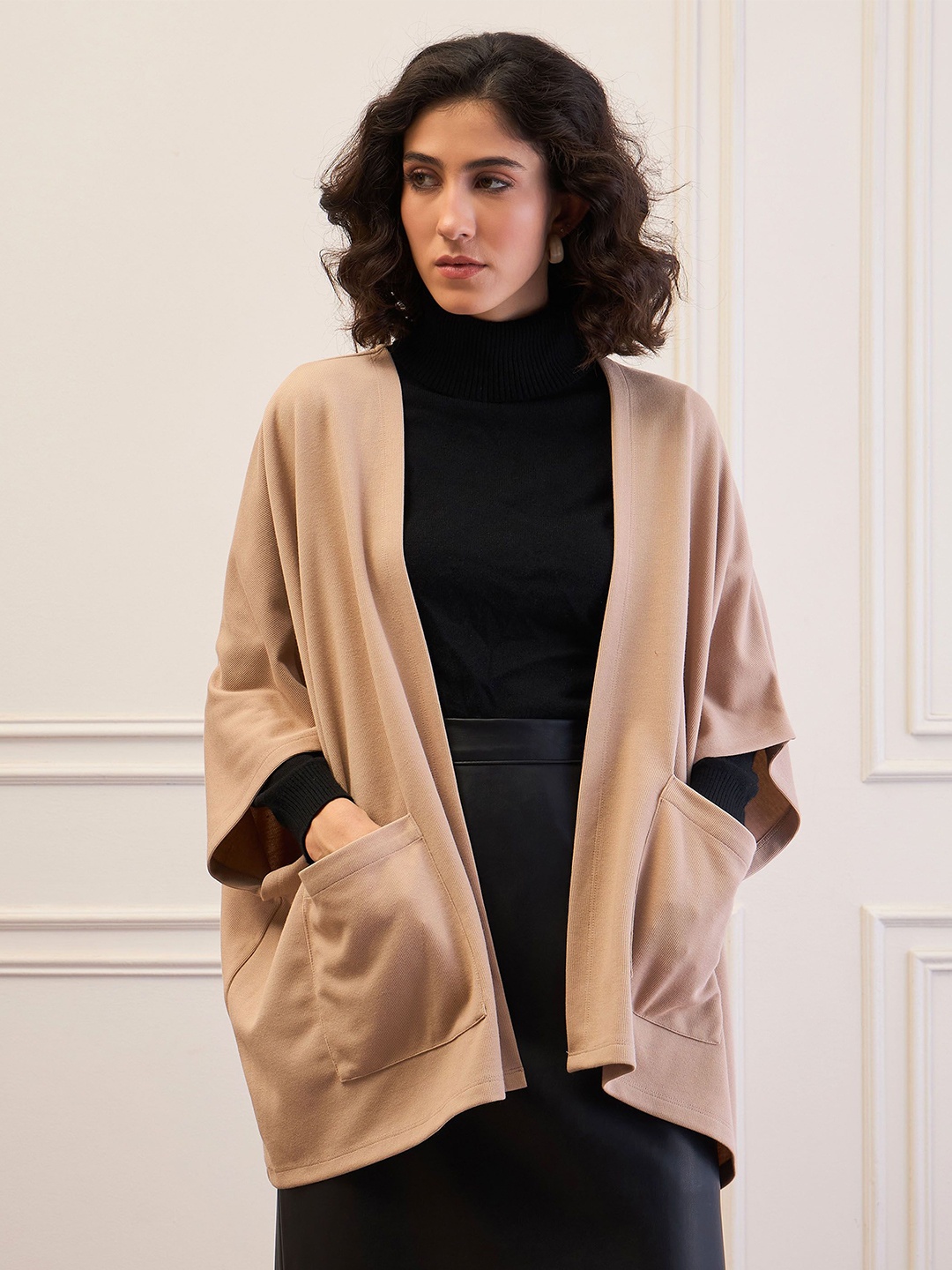 

SASSAFRAS Open Front Kimono Shrug, Beige