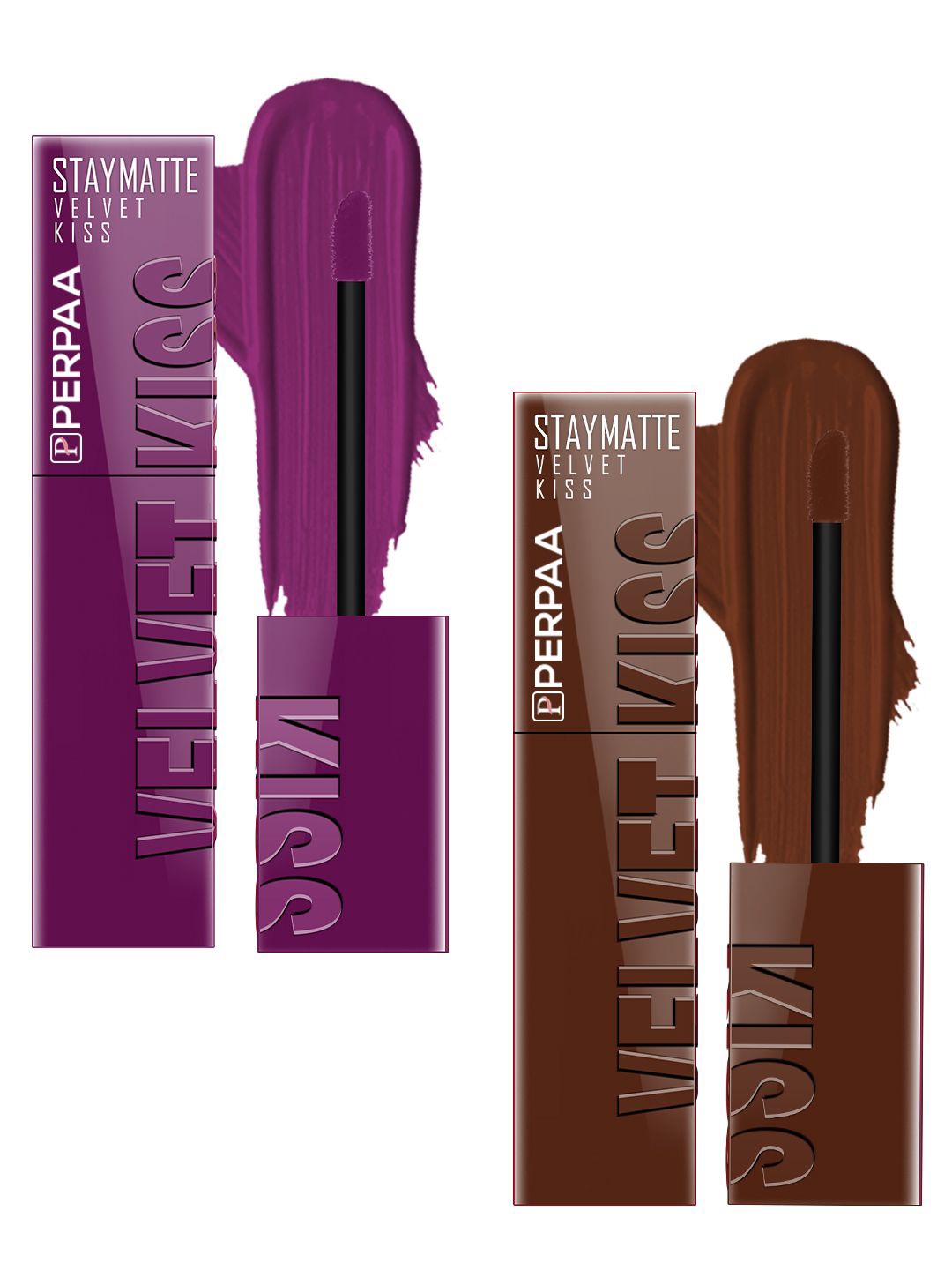 

PERPAA Set Of 2 Velvet Kiss Liquid Lipstick - 3.5 ml Each - Wine- 03-Dark Brown-07