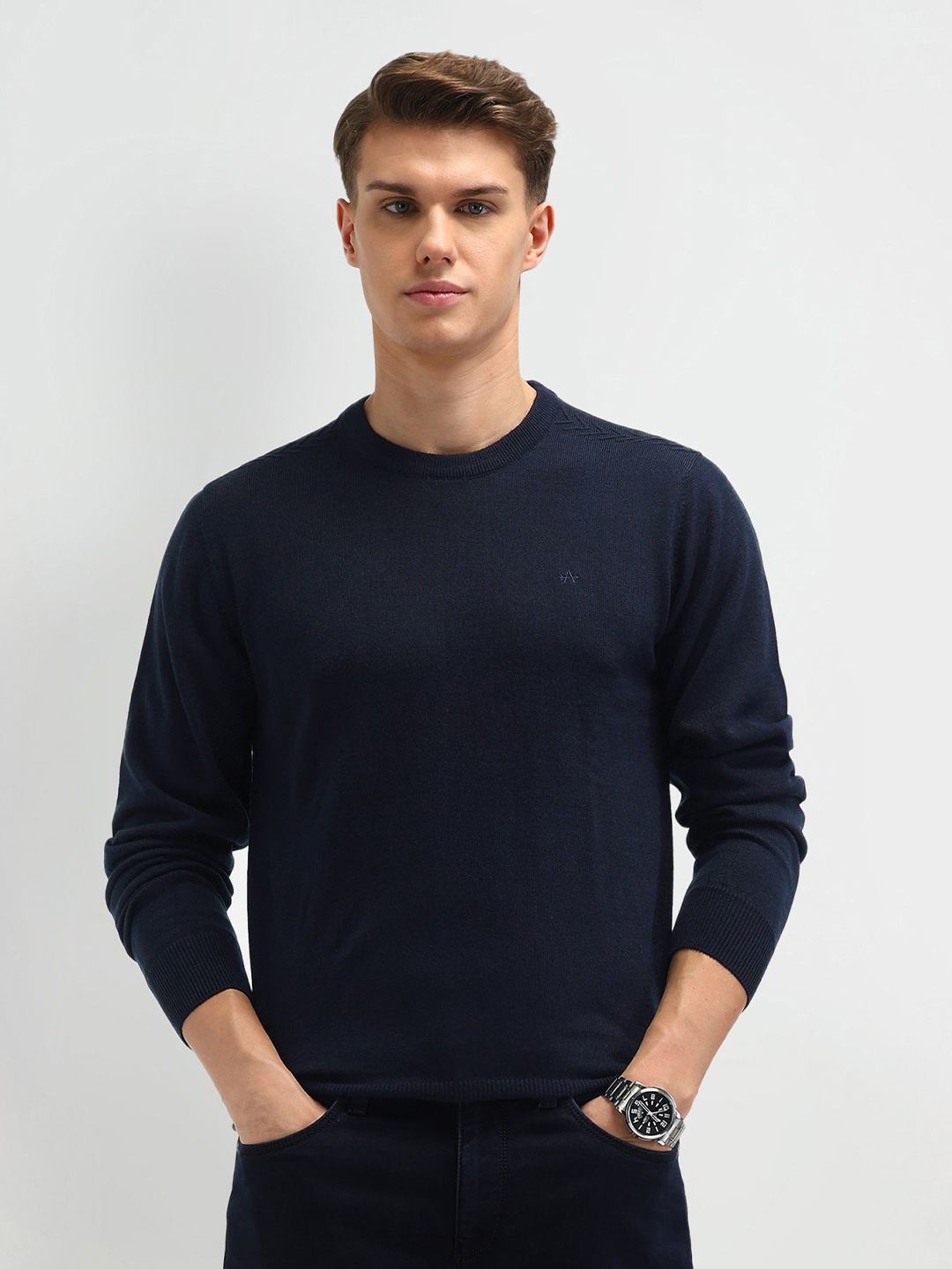 

Arrow Men Cotton Long Sleeves Round Neck Sweaters, Blue