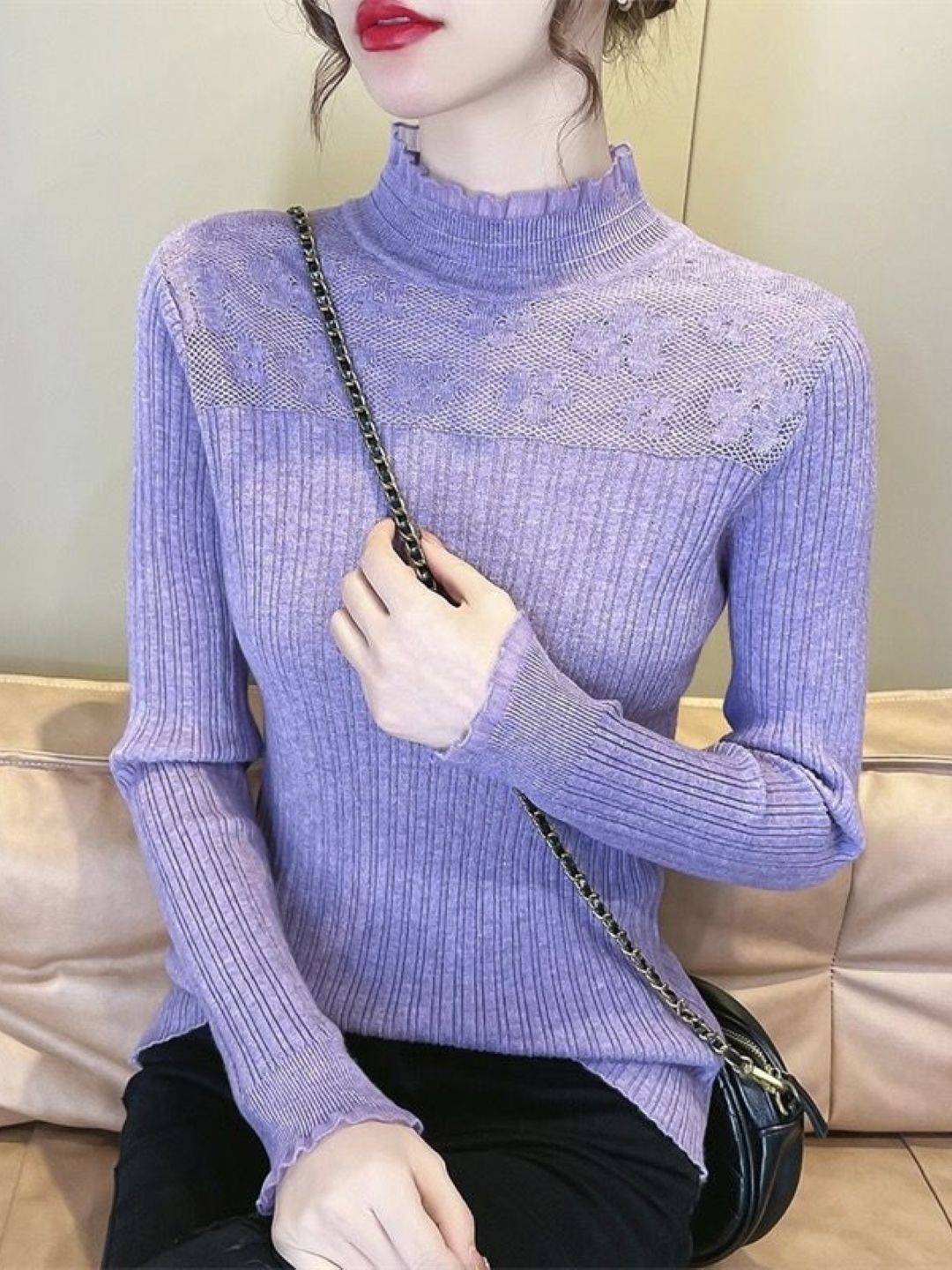 

KPOP Women High Neck Top, Purple