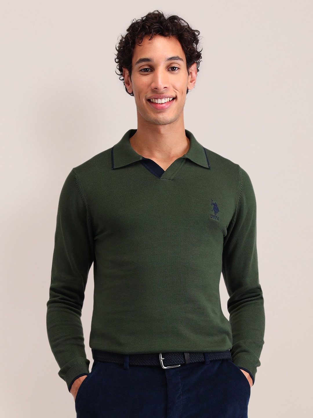 

U.S. Polo Assn. Men Mock Collar Long Sleeves Pullover Sweaters, Olive