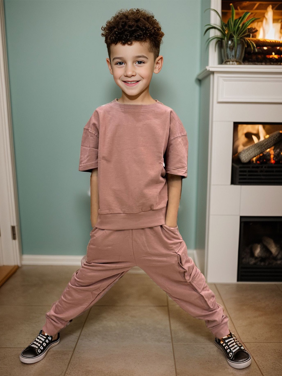 

Jumping Joey Boys Pure Cotton T-shirt with Joggers, Pink