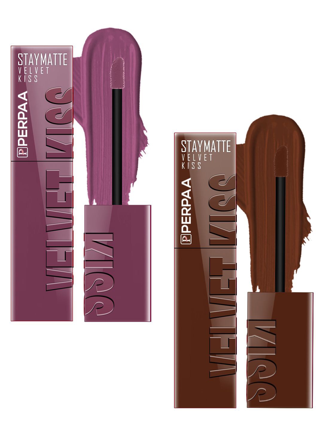 

PERPAA Velvet Kiss Set Of 2 Matte Liquid Lipsticks- 3.5 ml Each- Dark Muave - Dark Brown, Mauve