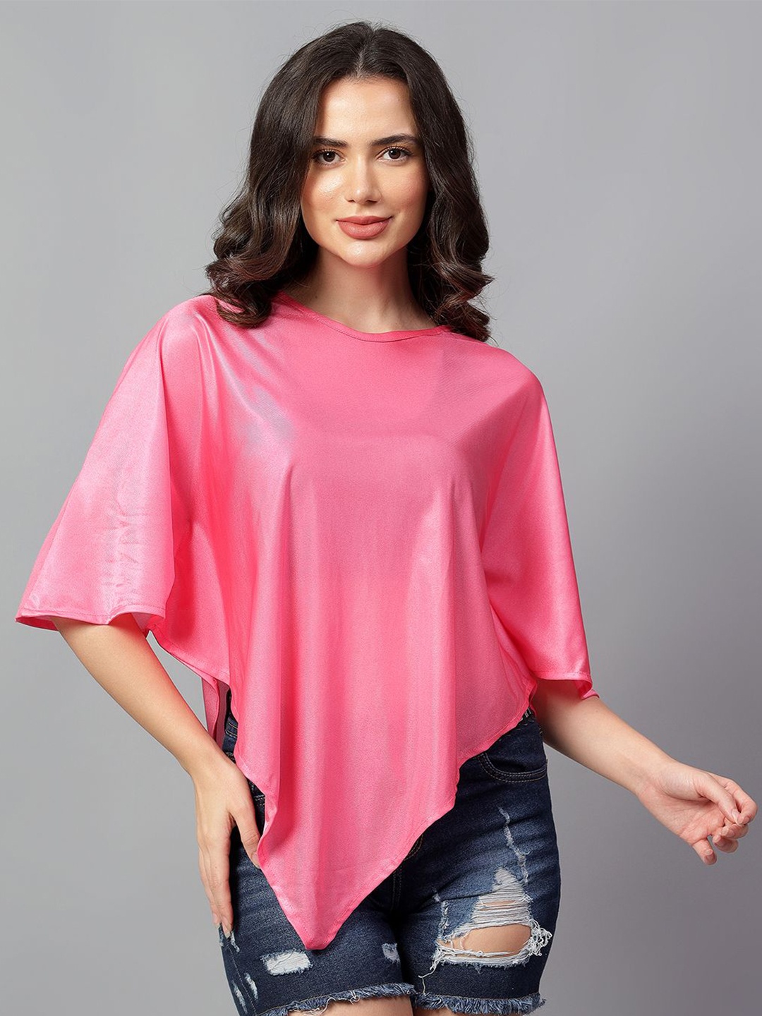

Velvi FIGURE Women Poncho Round Neck Lounge T-Shirt, Pink