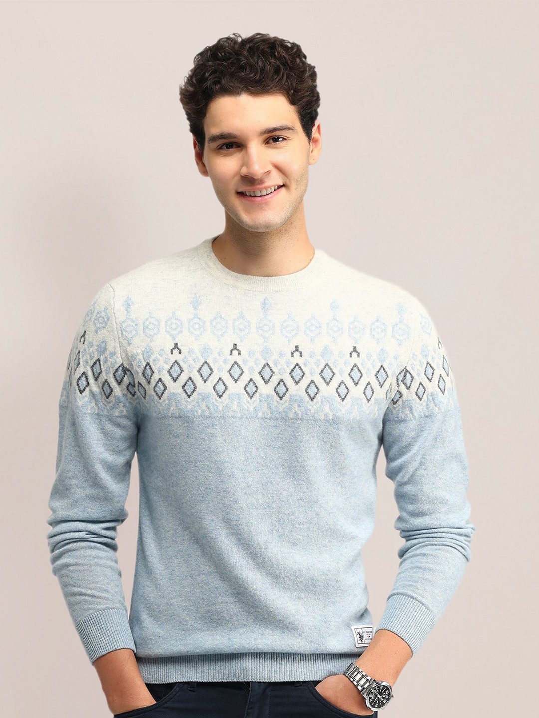 

U.S. Polo Assn. Men Printed Woollen Pullover, Blue