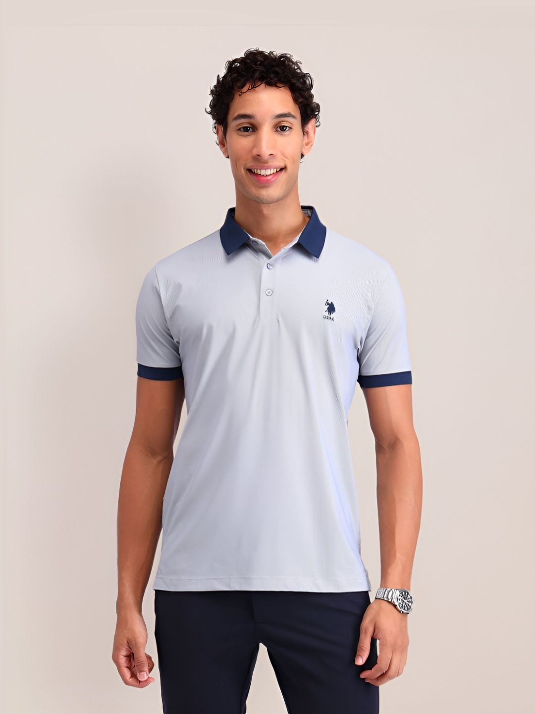 

U.S. Polo Assn. Men Brand Logo Polo Collar Pockets Slim Fit T-shirt, Blue