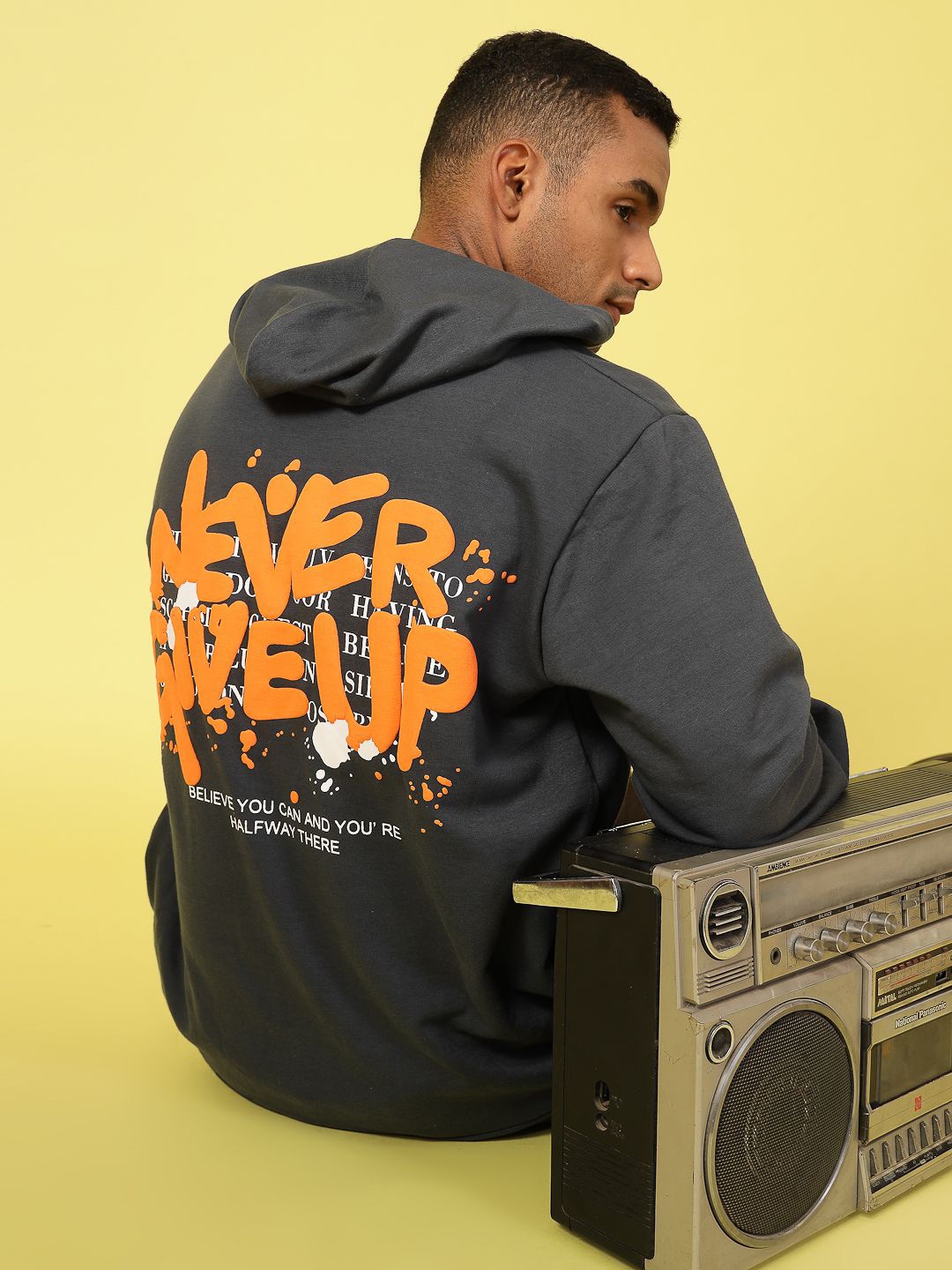 

Rigo Men Typography Printed Hooded Pullover Sweatshirt, Grey