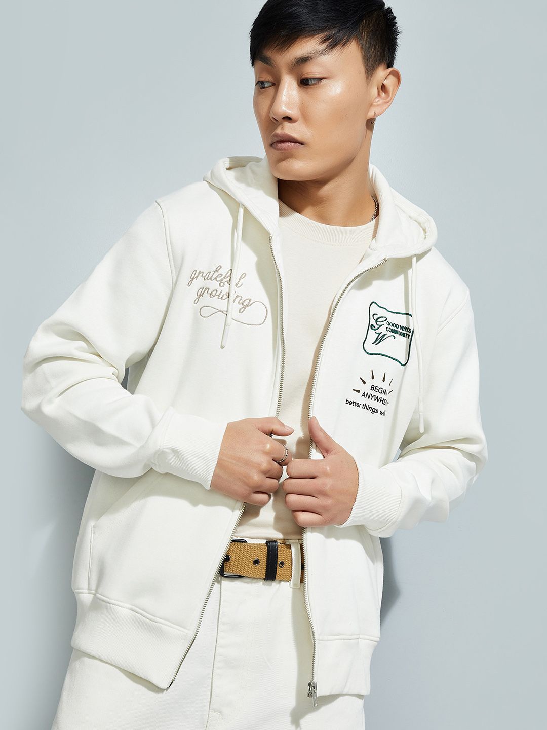 

Max URB_N Men Printed Hooded Sweatshirt, Beige