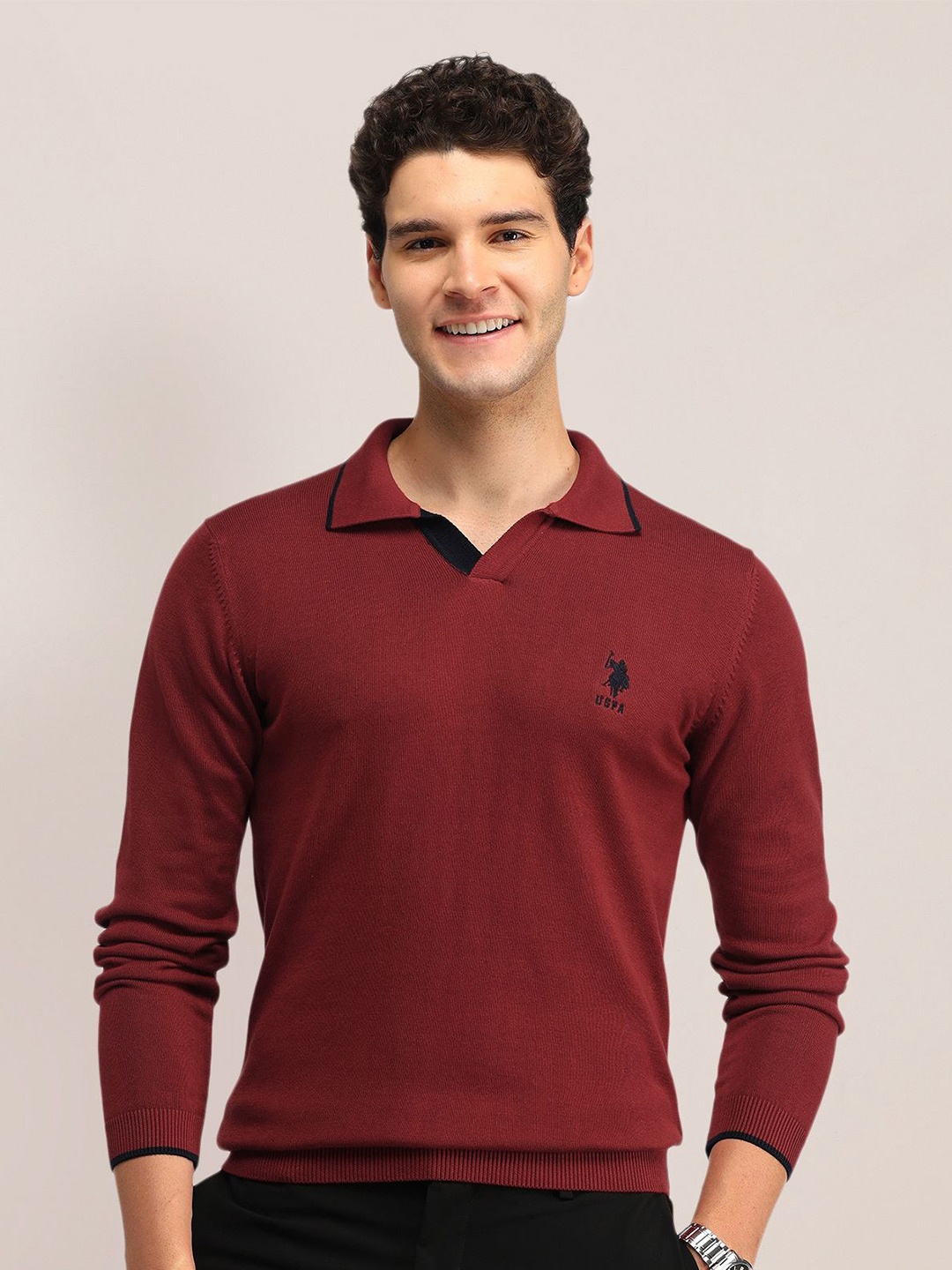 

U.S. Polo Assn. Men Cotton Brand Logo Pullover, Red