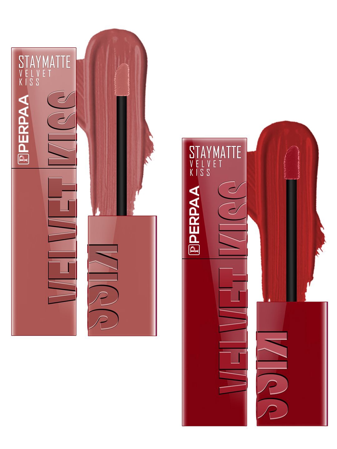 

PERPAA Set Of 2 Velvet Kiss Liquid Lipstick - 3.5 ml Each - Nude-05 - Cherry Red-12