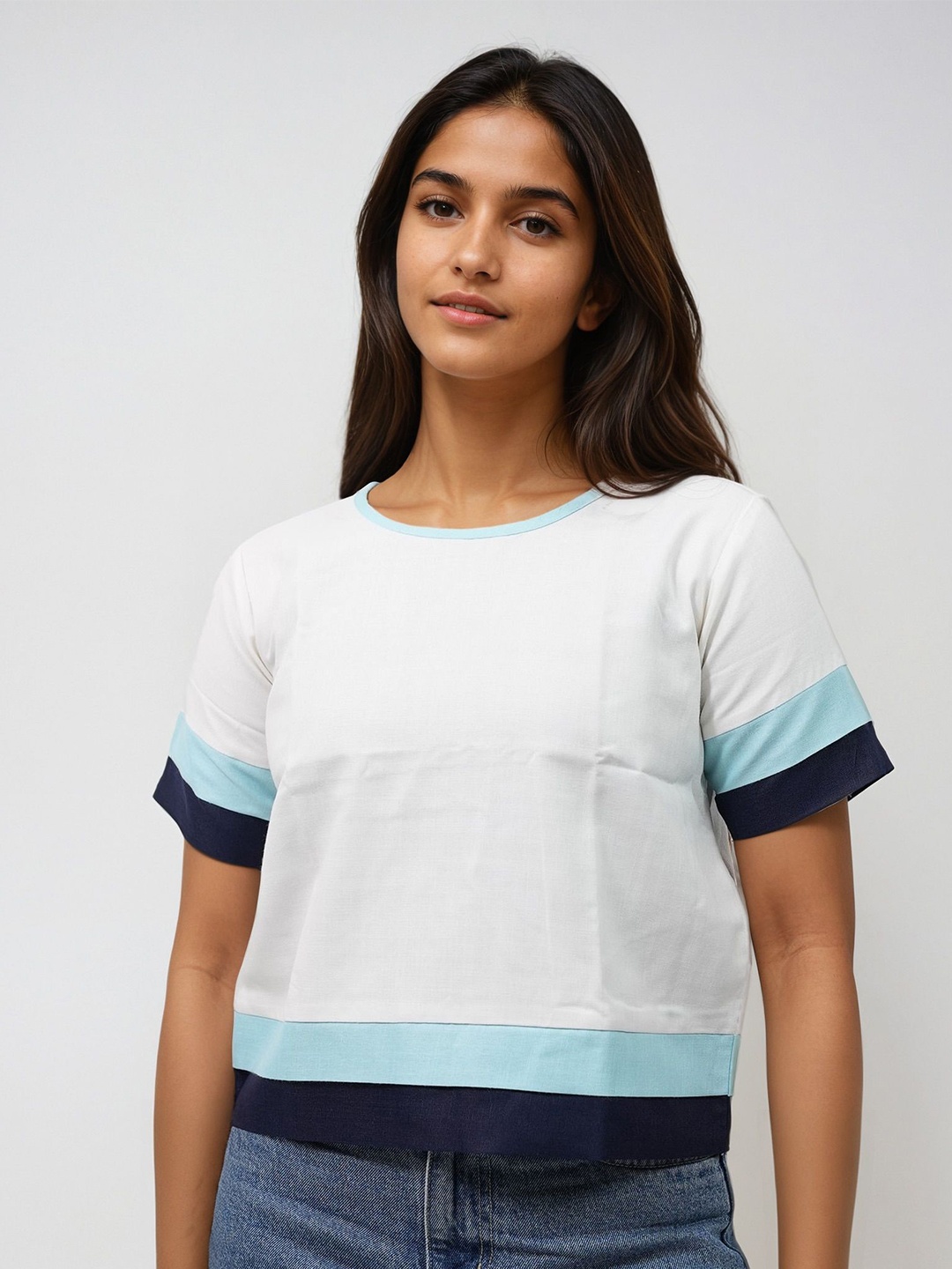 

SPARROW Women Round Neck Regular Top, White