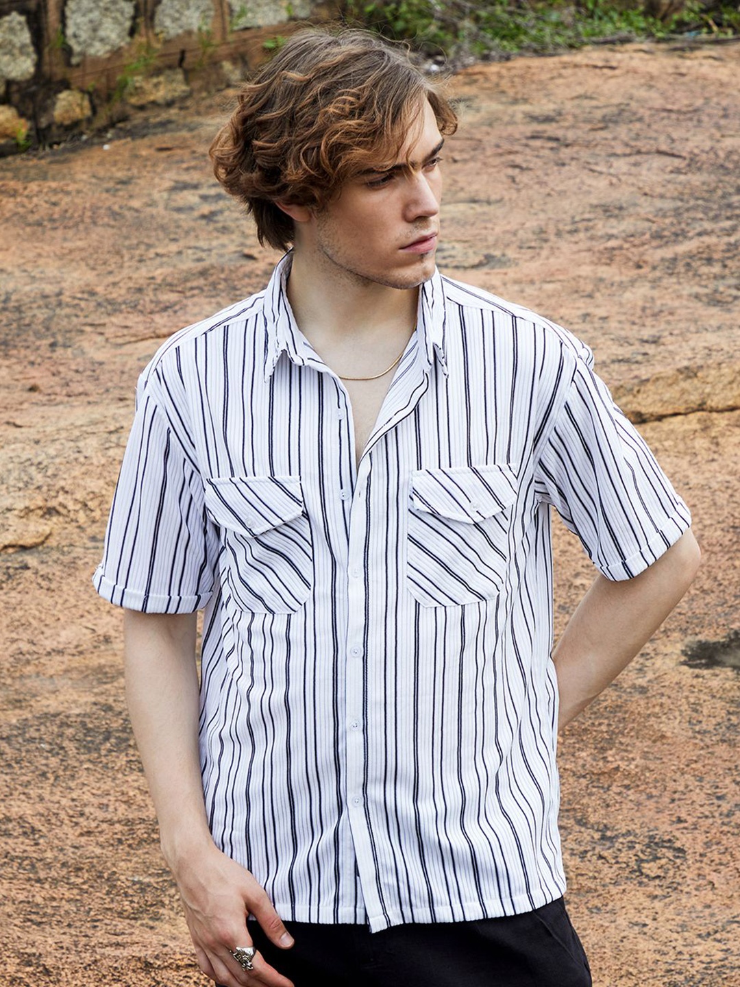 

Campus Sutra Men Comfort Opaque Striped Casual Shirt, White