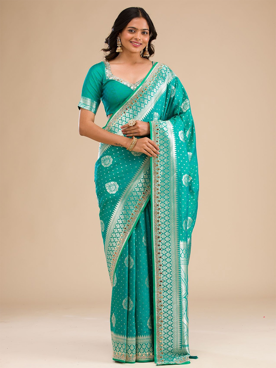 

Koskii Woven Design Zari Banarasi Saree, Green