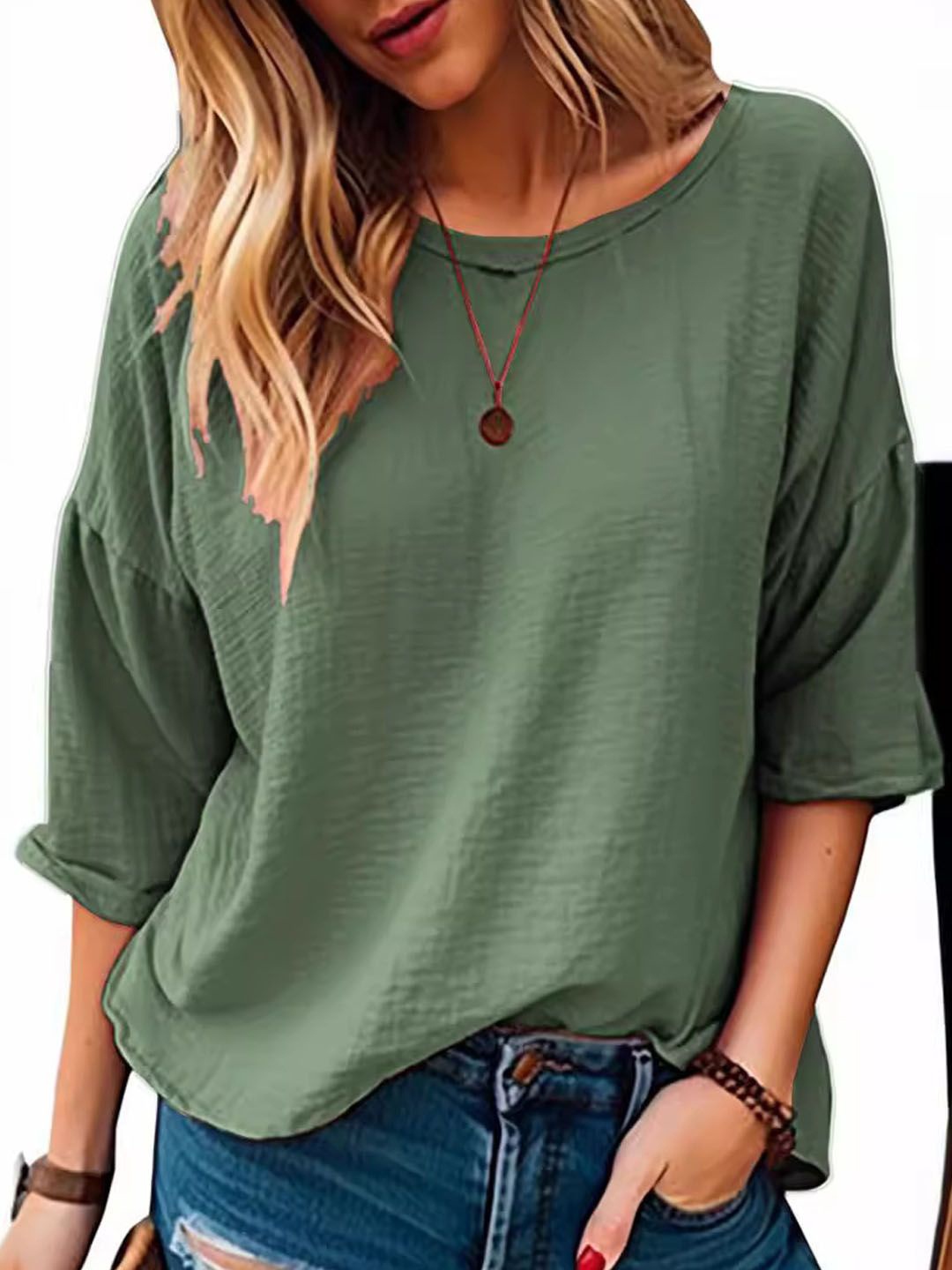 

StyleCast Round Neck Extended Sleeves Top, Green