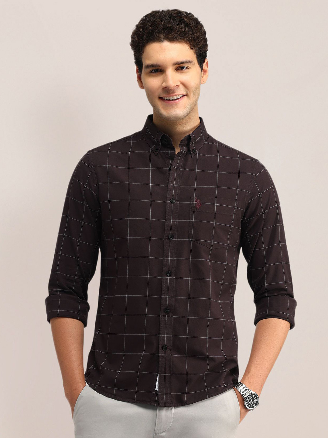 

U.S. Polo Assn. Men Slim Fit Opaque Checked Casual Shirt, Red