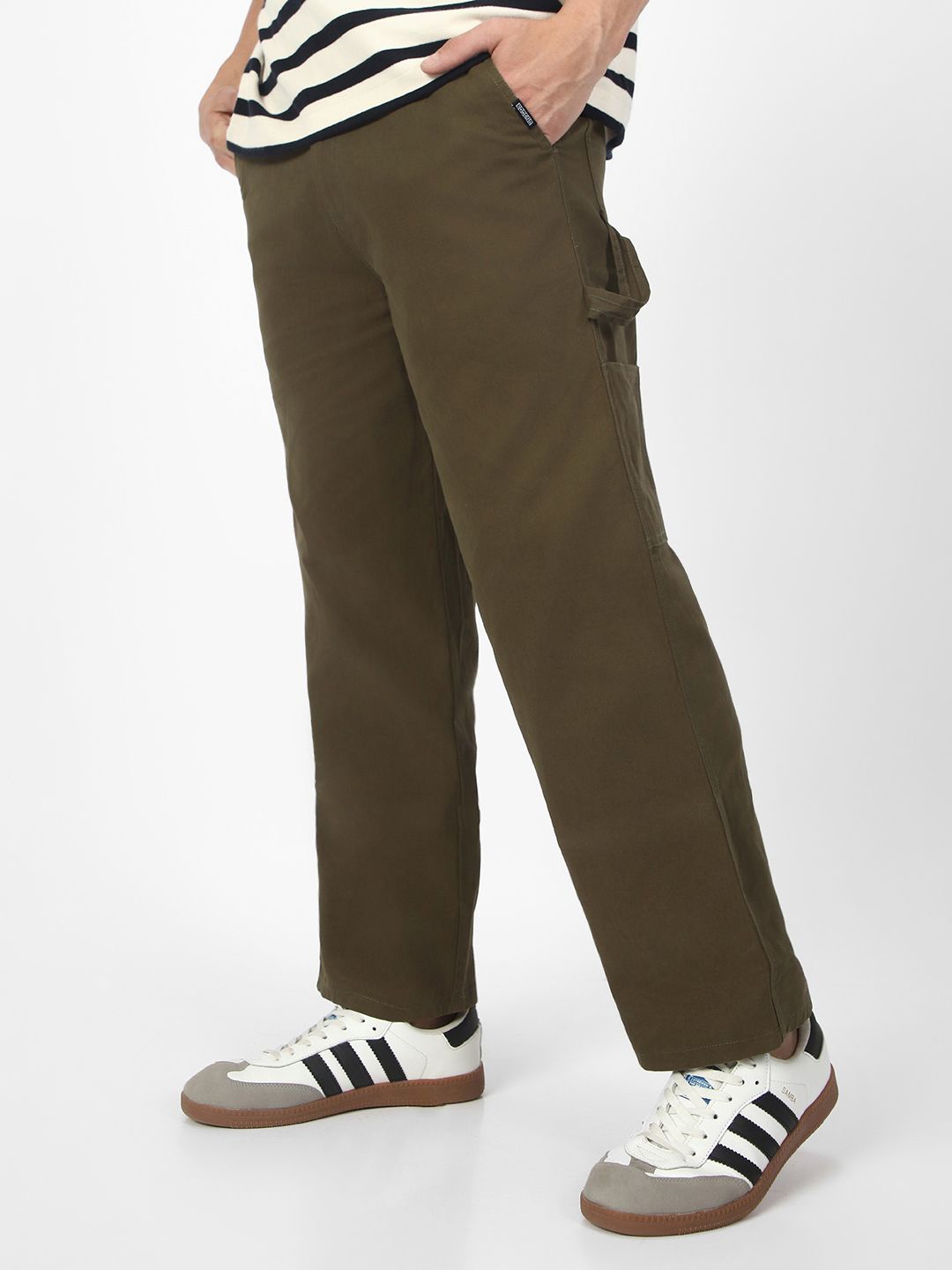 

Urbano Fashion Men Loose Baggy Fit Pure Cotton Trouser, Olive