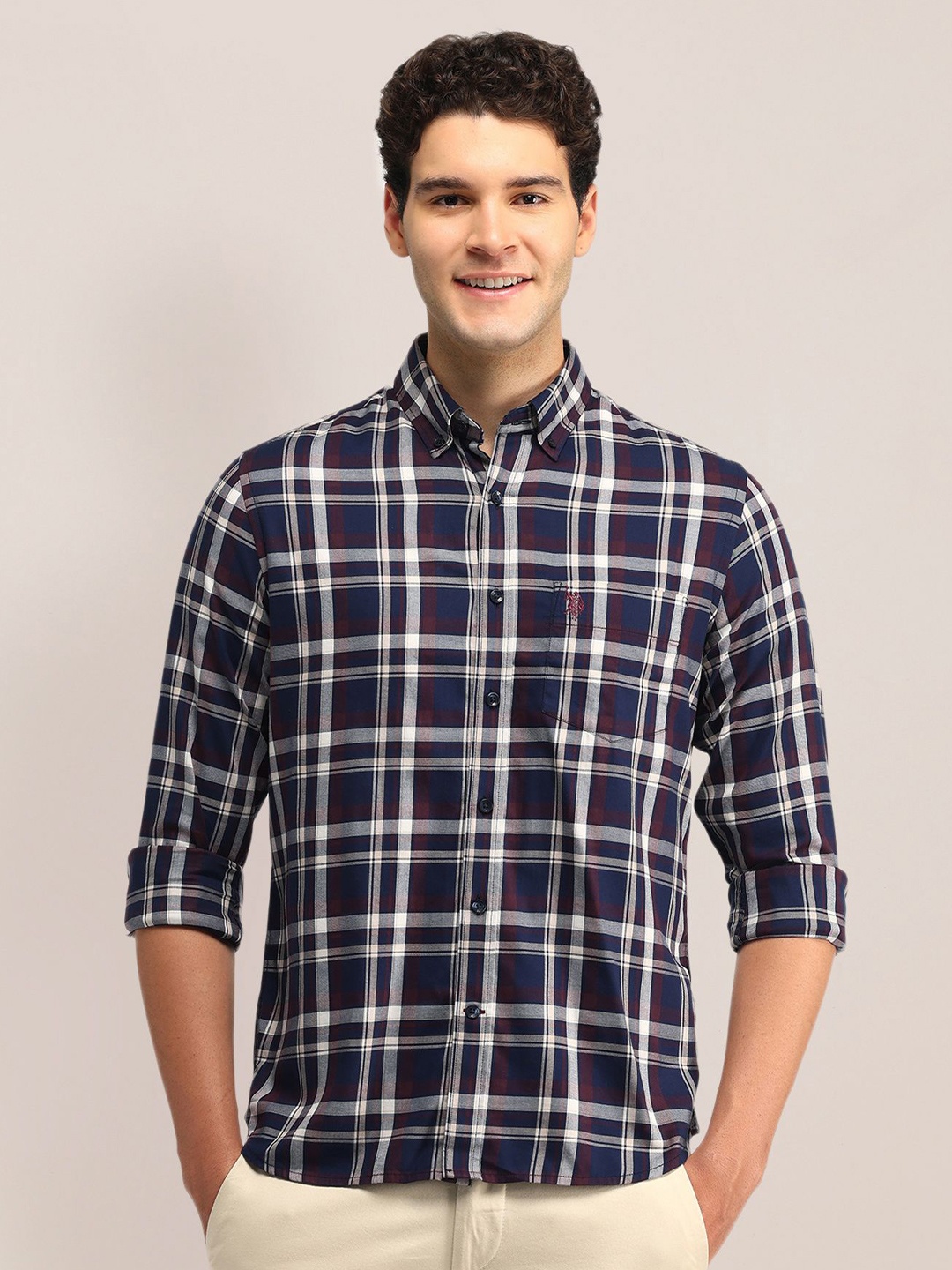 

U.S. Polo Assn. Men Slim Fit Opaque Checked Casual Shirt, Blue