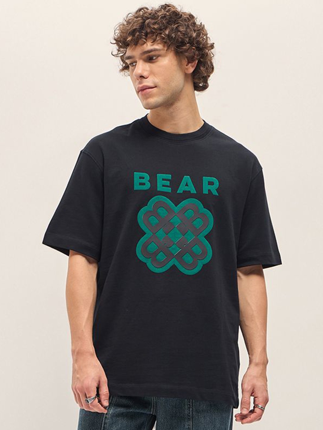 

THE BEAR HOUSE Graphic Printed Cotton Oversize T-shirt, Black