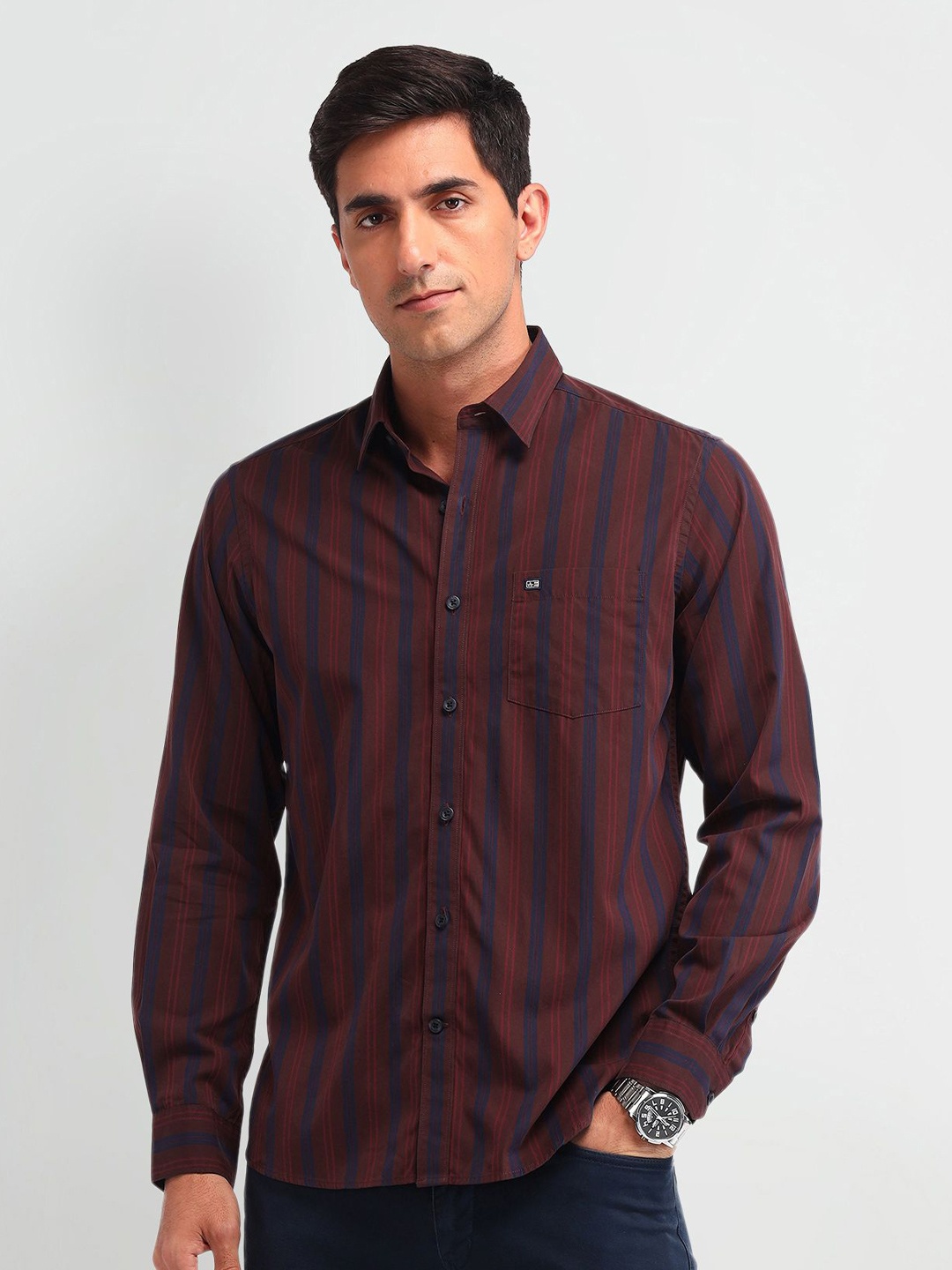 

Arrow Sport Men Slim Fit Opaque Striped Casual Shirt, Orange