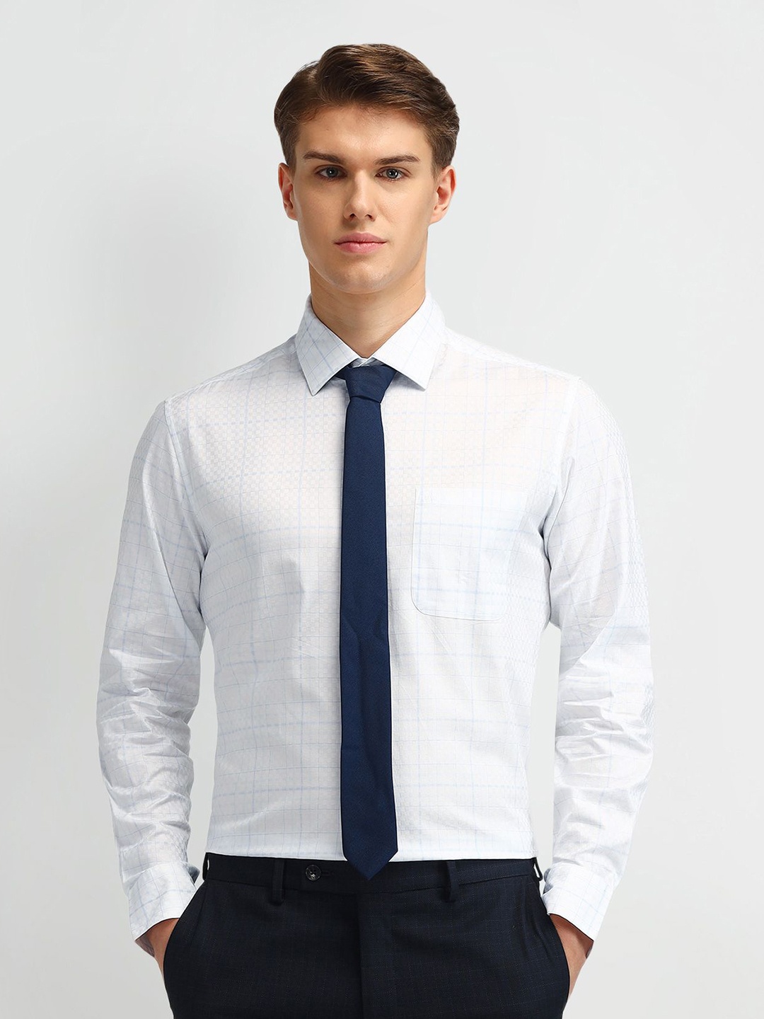 

Arrow Men Manhattan Spread Collar Checked Cotton Slim Fit Formal Shirt, White
