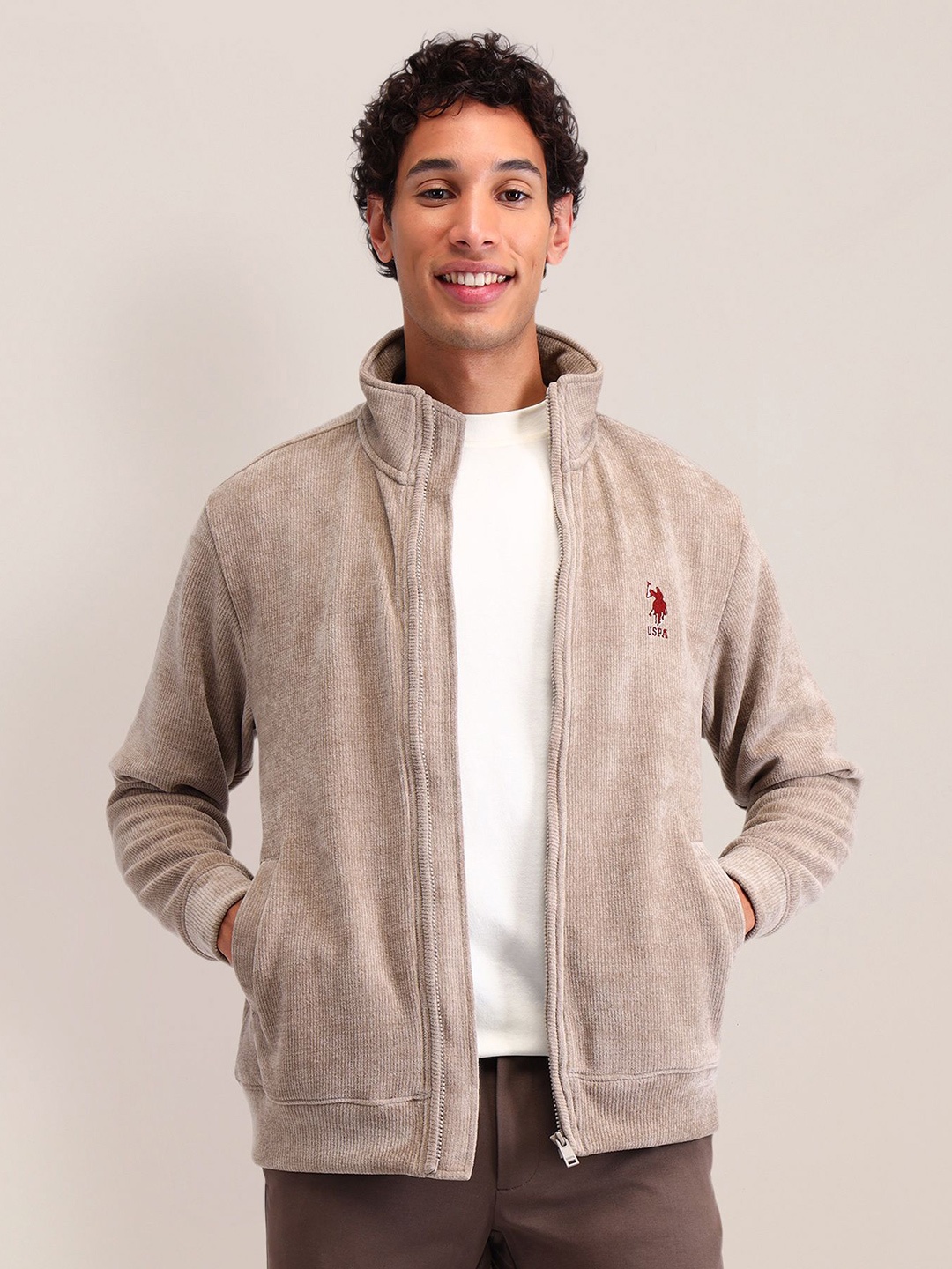

U.S. Polo Assn. Men Self Design Cotton Sweatshirt, Brown