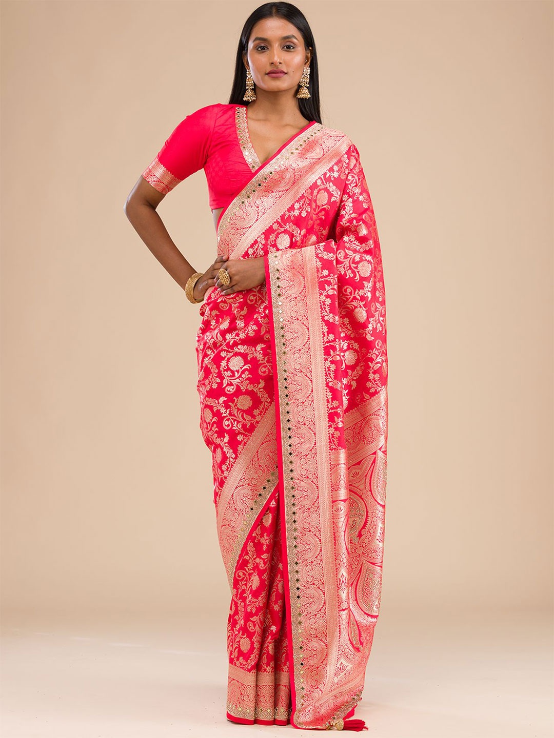 

Koskii Woven Design Zari Banarasi Saree, Red