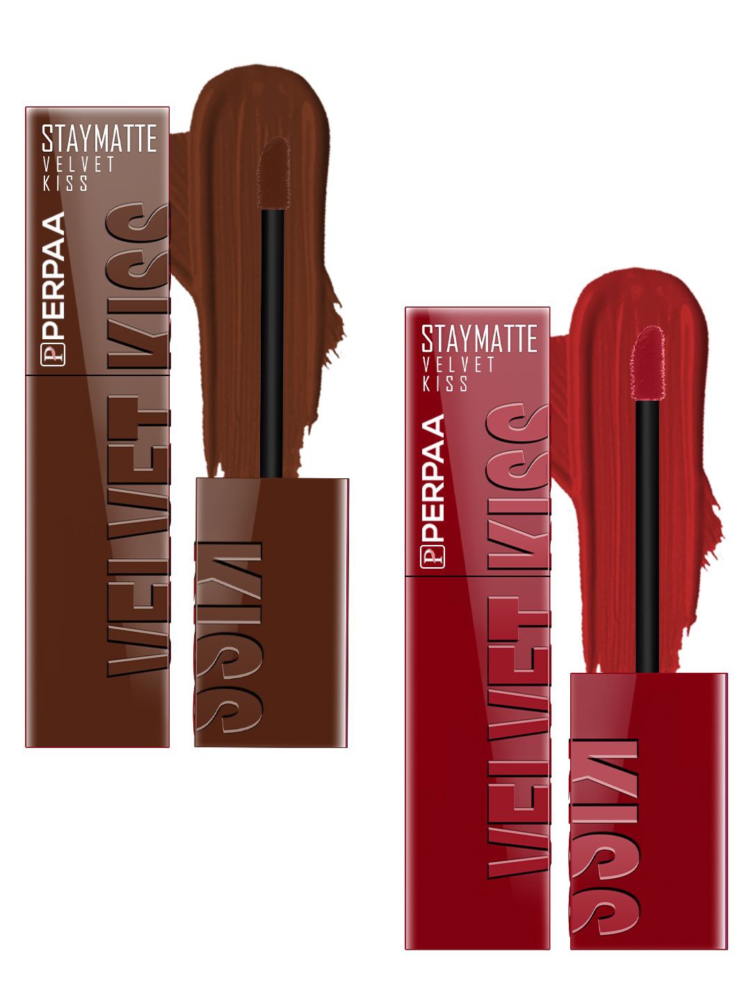 

PERPAA Velvet Kiss Set Of 2 Liquid Lipstick- 3.5 ml Each- Bright Maroon-09 & Dark Brown-07